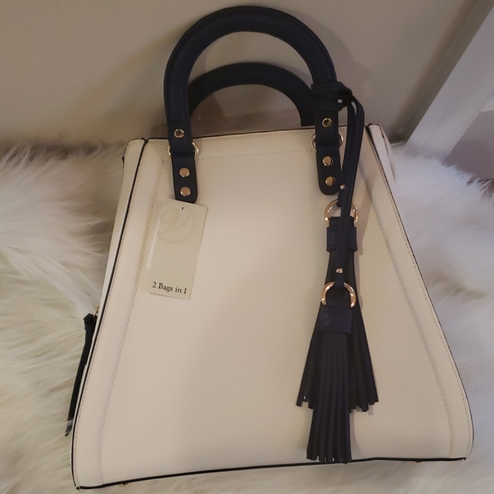 White and Navy Blue Bag